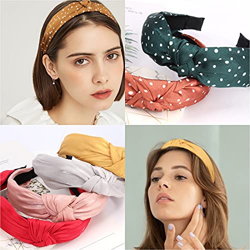 Casoty 10 Pack Knotted Headbands For Women Girls Ladies Fashion Leopard Cheetah Headband Polka Dot Head Band Solid Color Hair Band Hair Styling Accessories Diademas Para Mujer De Moda #TOP3