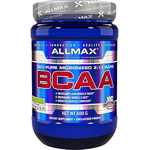 ALLMAX Nutrition BCAA 2:1:1 Powder, Amino Acid Supplement for Muscle Recovery, Unflavored, 400 Gram (Pack of 1) Cover