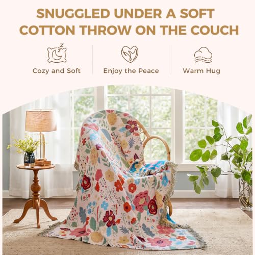 Image of LUTBM Boho Throw Blanket for Couch 50 inchx60 inch, Cotton Decorative Bed Throws