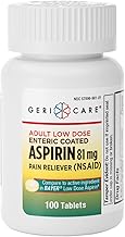 GeriCare Low Dose Enteric Coated Aspirin 81mg Pain Reliever, 100 Count (Pack of 1)