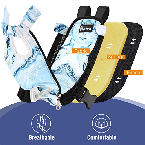 Pawaboo Adjustable Carrier Backpack for Dog Cat, Pet Front Dog Carrier Purses Cat Travel Bag, Legs Out, Easy-Fit for Traveling Hiking for Small Dogs Cats Puppies, M, Blue Marble by Pawaboo - Image 5