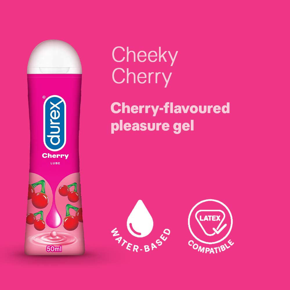 Durex Lube Cherry Flavoured Lubricant Gel for Men & Women - 50ml | Water based lube | Compatible with condoms & toys|Long lasting Pleasure