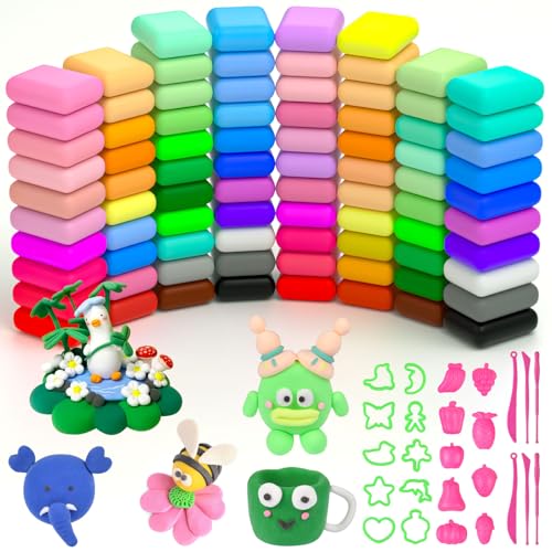AUAUY Kit de pâte à modeler avec outils de sculpture et accessoires, 84 couleurs, pâte magique à séchage à l'air libre pour enfants, cadeau pour garçons et filles âgés de 3 à 12 ans