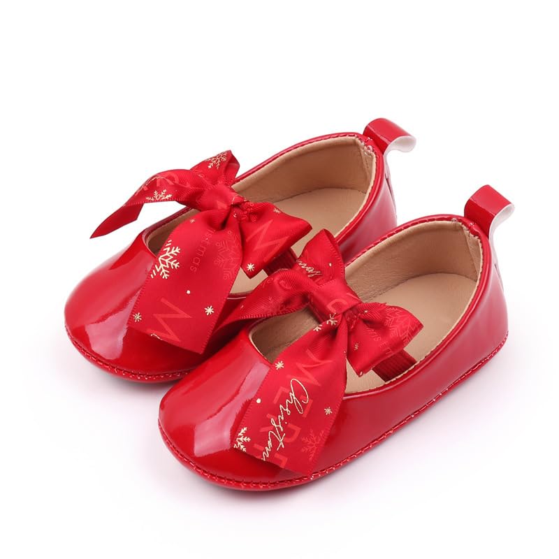 Baby Girls Mary Jane Shoes Anti-Slip Soft Sole Toddler Christams Princess Dress Flats
