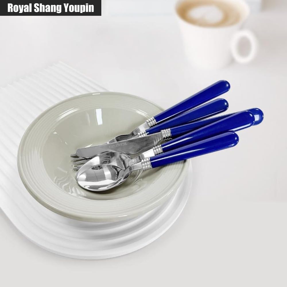 Poignée en Plastique Épaissie Cuisine Acier Inoxydable Argenterie Vaisselle Couverts Ensemble De Couverts Couteau À Steak Fourchette Cuillère Cuillère À Café (Blanc,20 pièces)