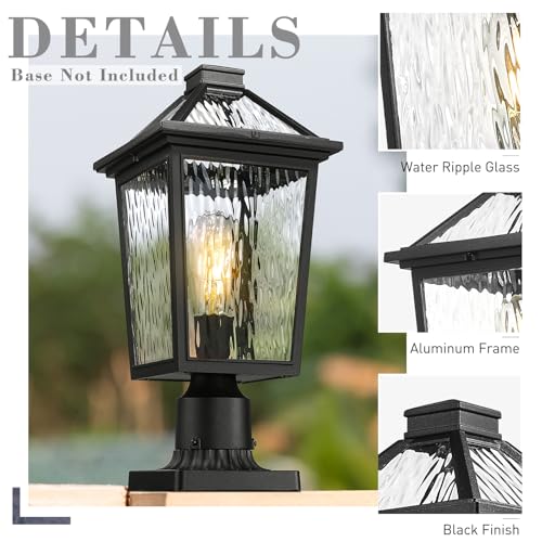 Image of zeyu 16.5 Inch Large Post Lights, Post Lamps Outdoor for Garden Porch, Die-Cast Aluminum with Water Ripple Glass, Black Finish, ZX58MP-SW BK