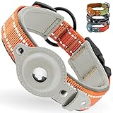 CollarDirect Airtag Dog Collar Reflective Nylon Neoprene Leather Holder for Apple Air Tag for Large, Medium, and Small Dogs (Orange, M, 13.5-16.5 Inch)