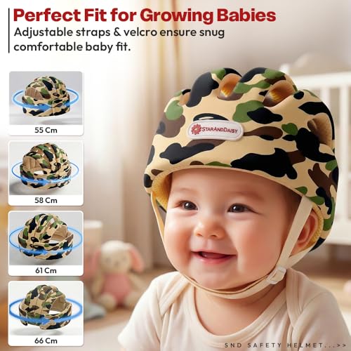 Image of StarAndDaisy Baby Safety Helmet for Head Protection | Soft Cotton Baby Helmet with Cushion Padding | Adjustable Baby Head Protector for Crawling & Walking Toddlers -Army