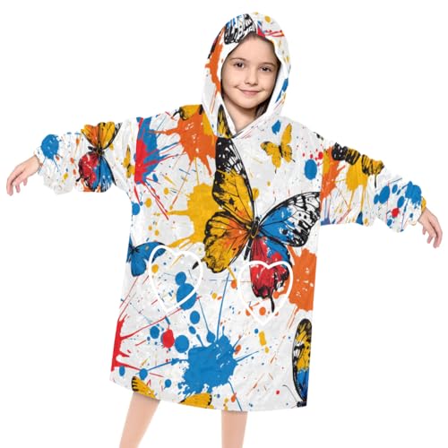 Wearable Blanket Hoodie for Kids, Aggressive butterfly Fleece Sweatshirt Blanket Oversized Blanket Sweatshirt with Pocket Flannel Warm Hooded Blanket 6-10 Year Old Girl Boy Gift, One Size