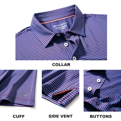 Image of Mens Golf Shirt Moisture Wicking Dry Fit Performance Sport Short Sleeve Striped Golf Polo Shirts for Men