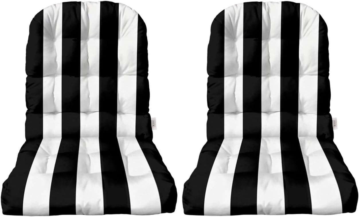 RSH DECOR: Tufted Adirondack Chair Cushion Set of 2 | 42.5” x 21” | Fade & Water-Resistant Spun Fabric | Outdoor Seat Cushion for Patio Furniture | Black & White Stripe