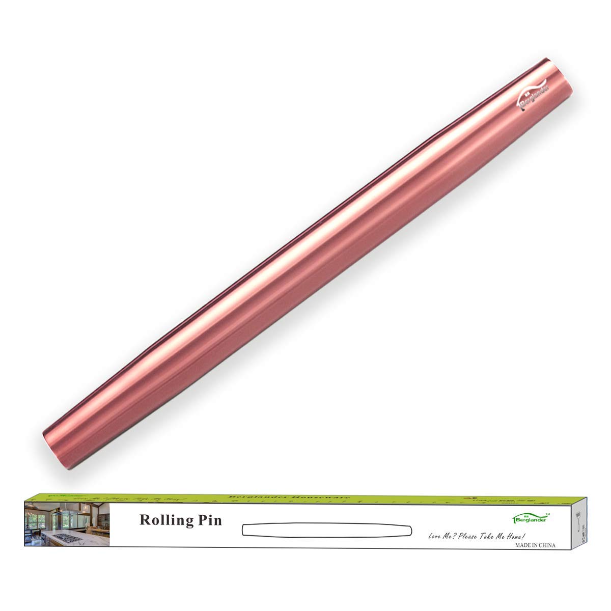 BerglanderStainless Steel Rolling Pin Matte Finish with Rose Gold Titanium Plating for Baking Pizza Dough, Pie, Cookie, Essential Kitchen Utensil Gift Ideas Gor Bakers.