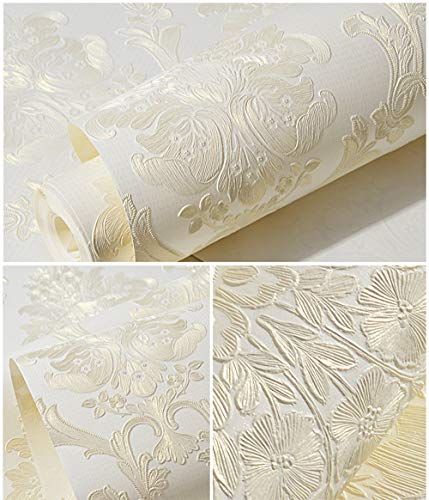 Taogift Victorian Damask Embossed Wallpaper Peel And Stick Wall Paper Mural For Bedroom Bathroom Living Room Home Decoration (53Cmx5M, Beige) #TOP1