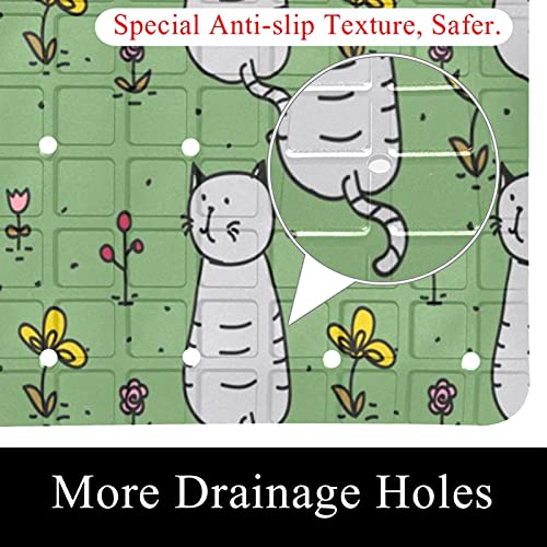 Tapis de baignoire antidérapant gris à chat et fleurs 41x71 cm