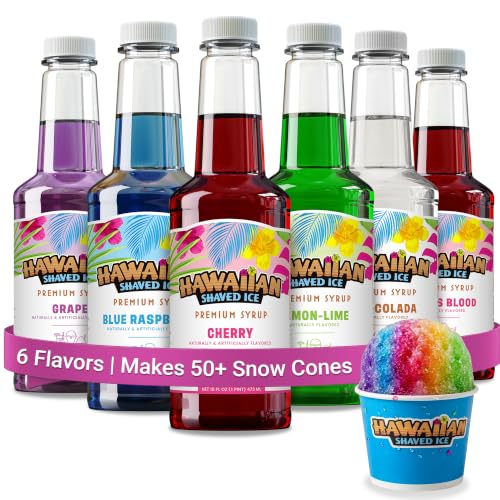 Hawaiian Shaved Ice Syrup Assortment, 6 Popular 16oz Flavors...