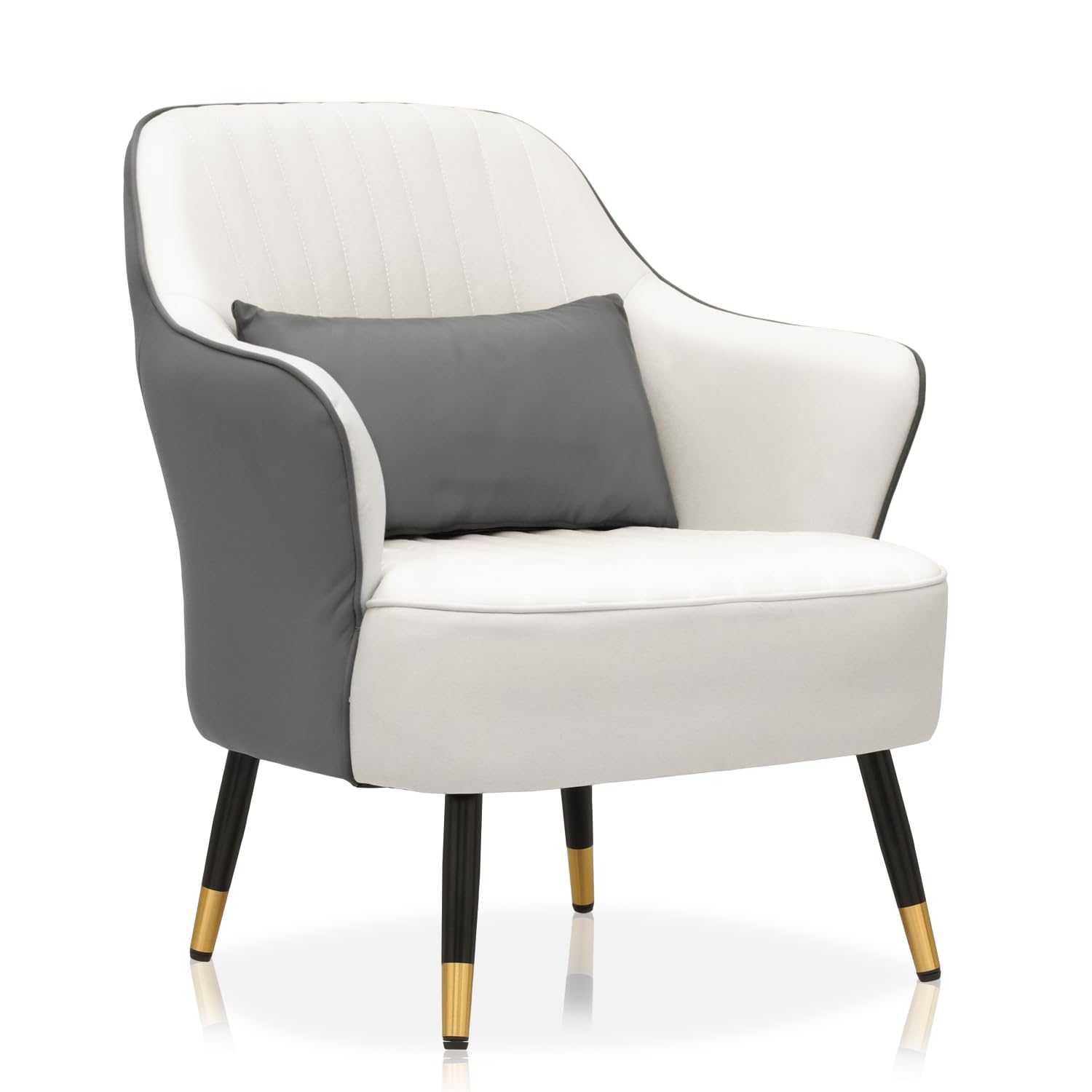 Photo 1 of MoNiBloom Accent Upholstered Chair for Living Room & Bedroom, Mid-Century Modern Leather Sofa Chair with Lumbar Pillow for Reading, Metal Legs in White & Gray Contrasting Colors