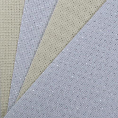 Image of KCS 4 pc of 12 inch x 18 inch(30cmx45cm) 14CT Counted Cotton Aida Cloth Cross Stitch Fabric (Cream+White Opal)