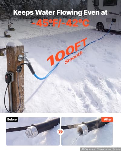 Image of VEVOR 100FT Heated Water Hose for RV -45F Anti Freeze Drinking Water Hose