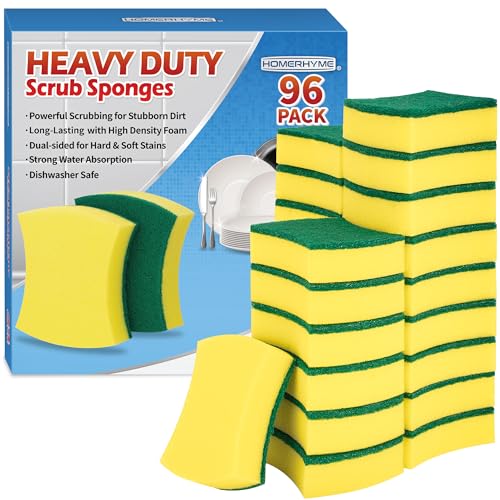 Image of Heavy Duty Scrub Sponges, 96 Pack Scrub Sponge, Double-Side Kitchen Sponge, Multipurpose Long-Lasting Sponges, High-Density Dish Sponge