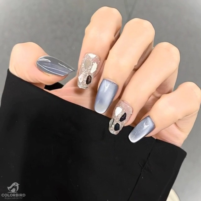 Amazon | COLORBIRD ネイルチップ ショート 24枚 青 マグネットネイル