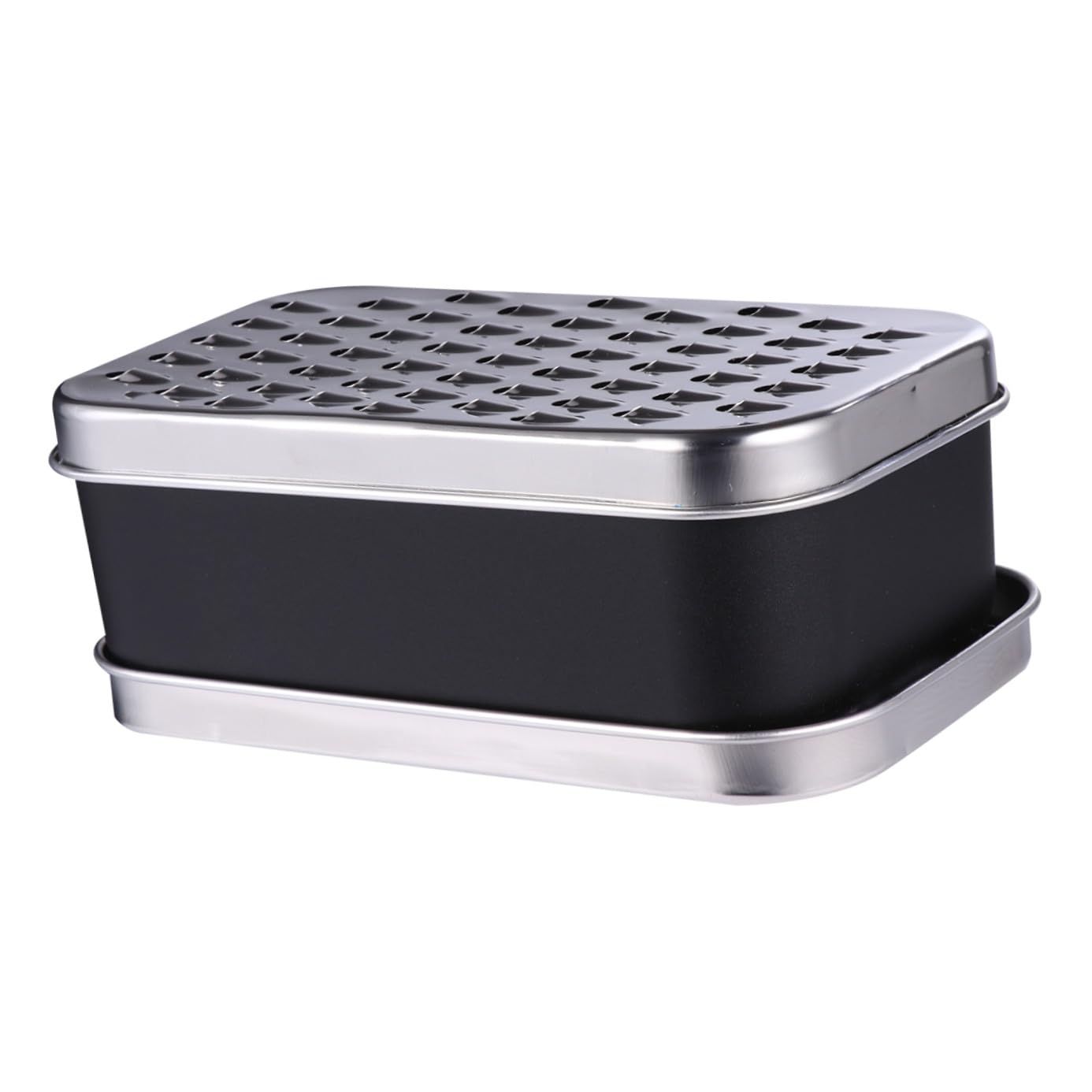 Rallador de Queso y Verduras de Acero Inoxidable Negro Caja | 1, Superficie Estriada, para Cocina y Restaurante, Apto para Batata y Ajo