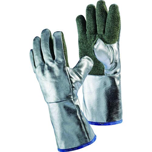 Jutec H125A238-W2 5 Finger Handschuh, Grün/Silber, 38 cm Länge, 650°C Kontakthitze Kurzfristig, 1000°C Strahlungshitze