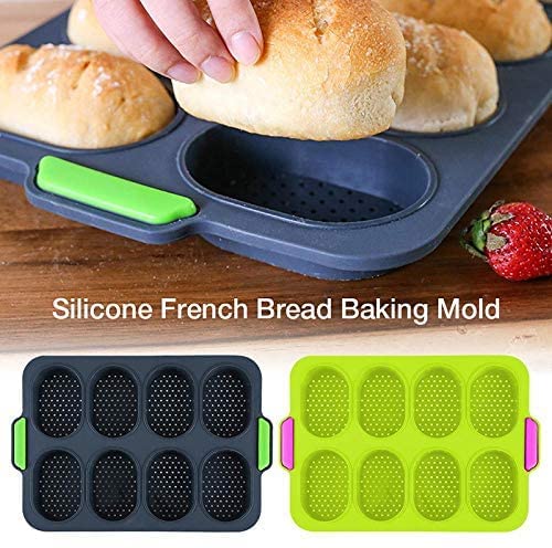 Mini teglia da forno Stampo da forno in silicone for pane francese Antiaderente Stampo for pagnotta a 8 cavità Perfetto for pane francese Grissino Utilizzato in modo sicuro in forni e frigorifero/960
