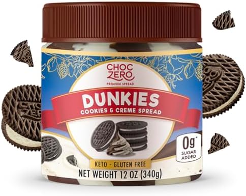 ChocZero Dunkies Cookies & Creme Spread, Chocolate and Vanilla Creme Cookie Spread, No Added Sugar, Low Carb, All Natural Healthy Dessert Spread (1 jar, 12 oz)