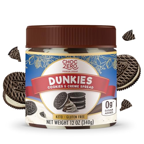 ChocZero Dunkies Cookies & Creme Spread, Chocolate and Vanilla Creme Cookie Spread, No Added Sugar, Low Carb, All Natural Healthy Dessert Spread (1 jar, 12 oz)