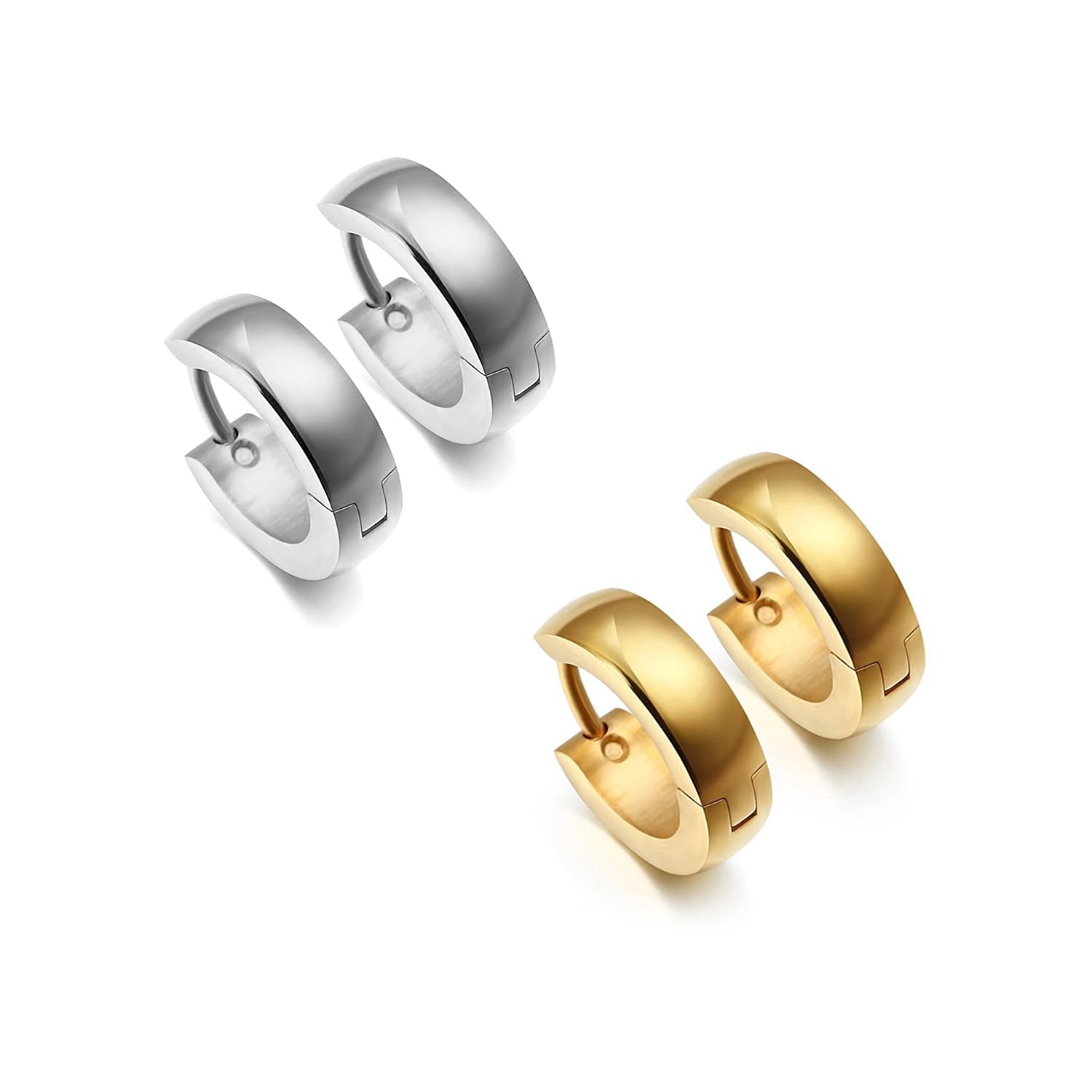 Peora Combo of Gold & Silver Plated Hoop Earrings Set Gift For Men