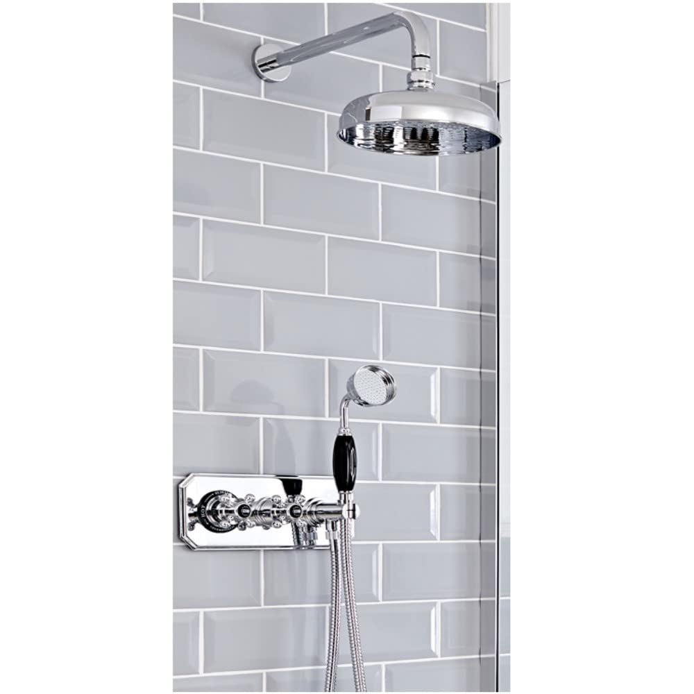 Milano Elizabeth Thermostatic Mixer Valve 200mm Round Shower Head Handset - Chrome Black