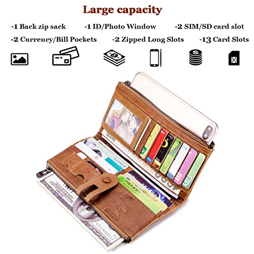Roulens Wallet For Women Genuine Leather Card Holder Phone Checkbook Organizer Zipper Coin Purse #TOP1