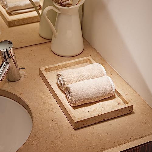 Navaris Travertine Decorative Tray - Durable Bathroom Organiser - Trays for Perfume, Jewellery, Vanity & Coffee Table Decor - 30 x 20cm Rectangle Tray, Beige by Navaris - Image 2
