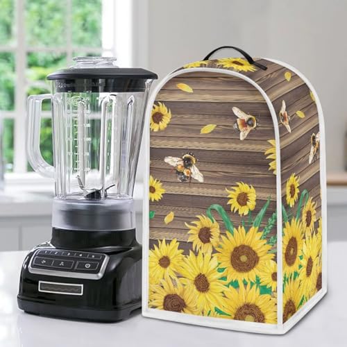 Image of Talayituse Bee Sunflower Wood Print Blender Dust Cover, Fingerprint Protection Cover for Stand Mixer or Coffee Machine, Home Kitchen Appliance Covers for Stain Dust Resistant Supplies