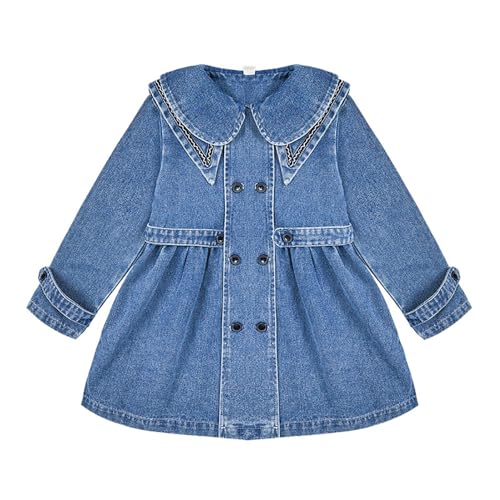 ASHER FASHION Girls Jean Jacket Ruffle Waist Denim Jackets Lapel Button Down Jeans Coat Cute Long Sleeve Fall Clothes