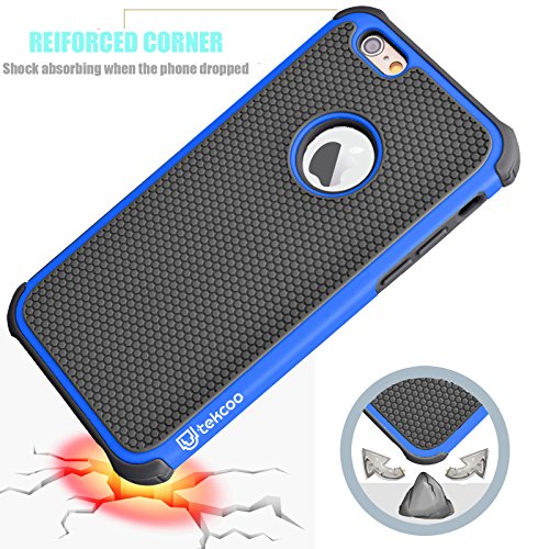 Tekcoo Iphone 6S Case, Iphone 6 Sturdy Case,[Tmajor] For Iphone 6 / 6S (4.7 Inch) Case Shock Absorbing Impact Defender Slim Cover Shell W/Plastic Outer & Rubber Silicone Inner [Blue/Black] #TOP4