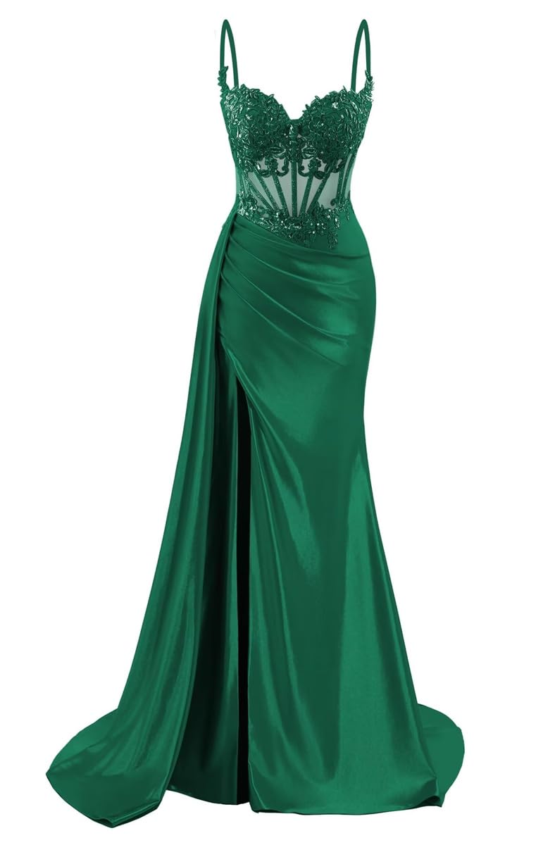 Sayno Women's Peacock Satin Bridesmaid Dresses For Wedding With Slit Mermaid Prom Gowns Cocktail Dresses Plus Size Hlsa239 Uk8