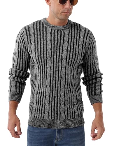 Image of Askdeer Men's Pullover Sweater Cable Knit Casual Crewneck Sweaters Classic Soft Knitted Pullover Tops with Ribbing Edge