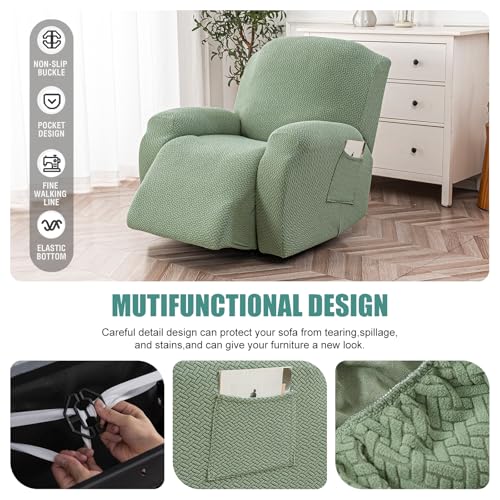 Image of Genina Recliner Chair Cover, Stretch Reclining Chair Covers, Recliner Sofa Slipcovers Stripe Jacquard Lazy Couch Covers Furniture Protector Covers for Pet Kid (Matcha Green, 1 Seat)