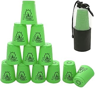 Stacks Cups, 12 Pack Quick Speed Stacking Cups Set with Carry Bag Sports Training Game Toy for Travel Party Challenge Competition, Green