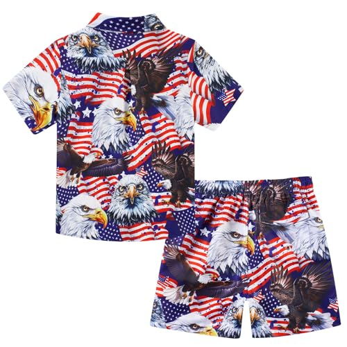 Image of UNICOMIDEA Boys 4th of July Outfits Kids Patriotic Independence Day Tropical Short Sets for 5-12 Years