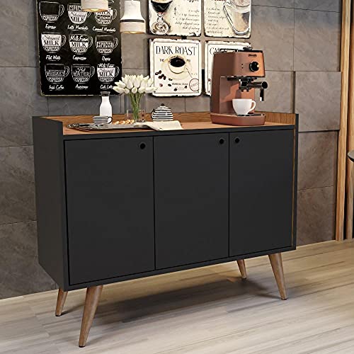 Aparador Buffet Retrô 3 portas Wood - Preto com Nature - Rpm Móveis