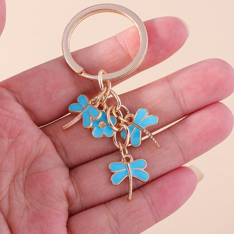 Alloy Dragonfly Keychains Gifts for Women Flower Metal Enamel Key Car Purse Bags Charms Inspirational Gift Decor - Image 3
