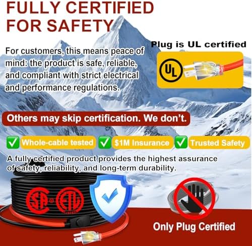 TOPDURE 3 Feet Heat Tape for Water Pipes Pipe Freeze Protect Heating Cable Keeps Water Flowing at -40°F with 3ft Lighted Plug Constant Wattage Cable - 2