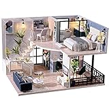 Fsolis DIY Dollhouse Miniature Kit with Furniture, 3D Wooden House with Dust Cover, Dolls House kit