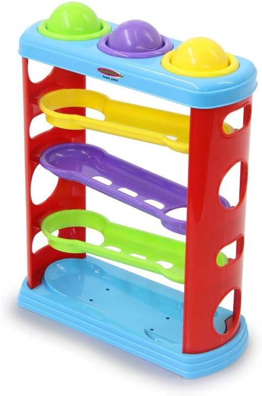 JAMARA 460585 Rolling Balls Hammer Game - Playfully Promotes Fine Motor Skills, Colourful Marble Run, 3 Coloured Balls, Made of Robust Plastic, Multi-Coloured