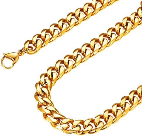 FOCALOOK 3/6/9/12 MM Curb Cuban Chain Necklace for Men Jewelry, 316L Stainless Steel/18K Gold Plated/Black Chain Necklace, 18", 20", 22", 24", 26", 28", 30"