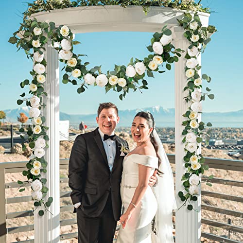 Veryhome 2Pcs Artificial Flowers Garland Eucalyptus Garland Peonies Artificial Flowers Faux Flower Vines For Bedroom Room Decor Wall Hanging Plant For Wedding Arch Door Arrangement Party Decor (White) #TOP4