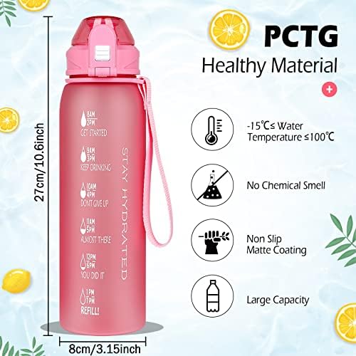 AOHAN Water Bottle 1l, Sports Water Bottle with Time Markings, BPA Free Drinks Bottle, Leakproof Motivational Water Bottle with Filter and Brush Perfect for Gym,Running,School,Cycling