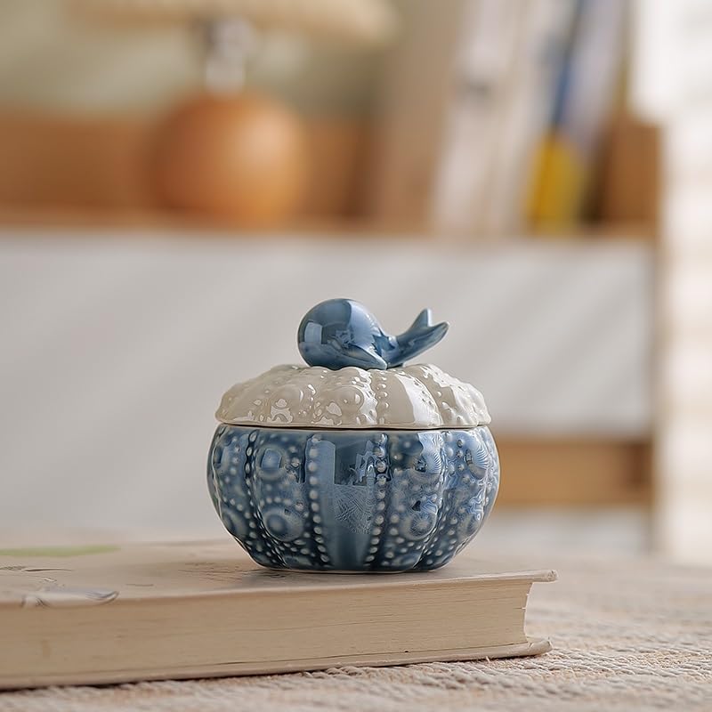 Ceramic Little Whale Jewelry Box Storage Jar For Rings, Necklaces Desktop Ornaments(Orange color)